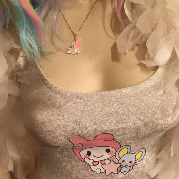 AMAZING vintage y2k custom my melody flare pants crop top and necklace set! - Picture 10 of 13